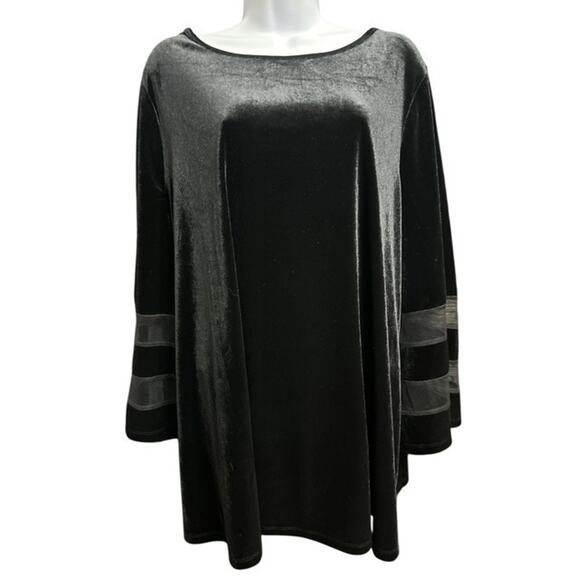 Slim Factor by Investments Woman 2X Top Black Velvet Velour Sheer Long Sleeves - Picture 1 of 7